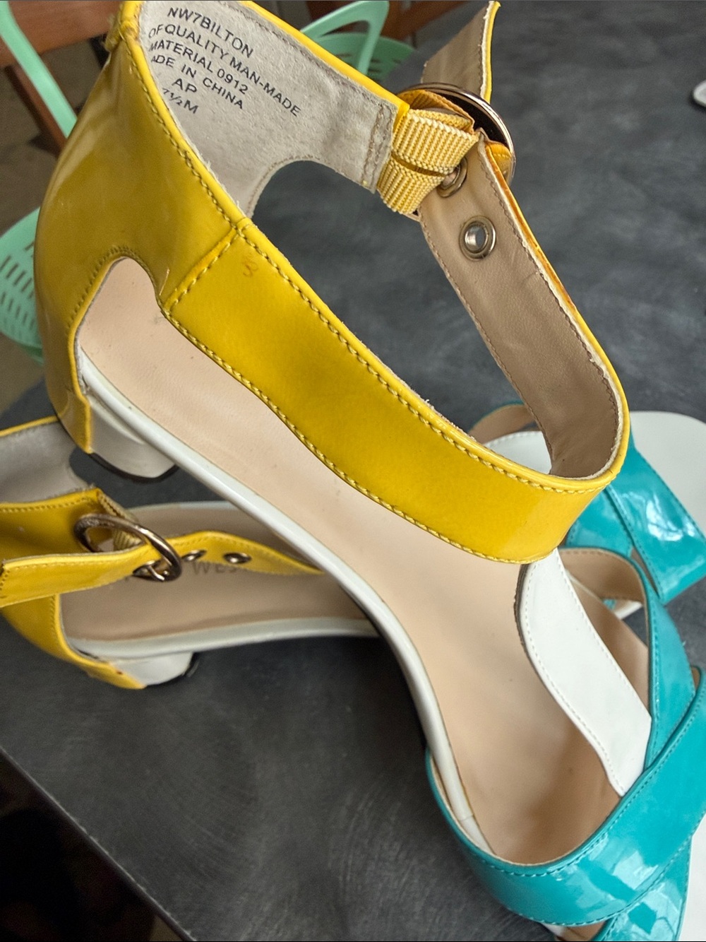 Nine West Teal & Yellow Ankle-Strap Low Heel Sandals - Picture 9 of 11